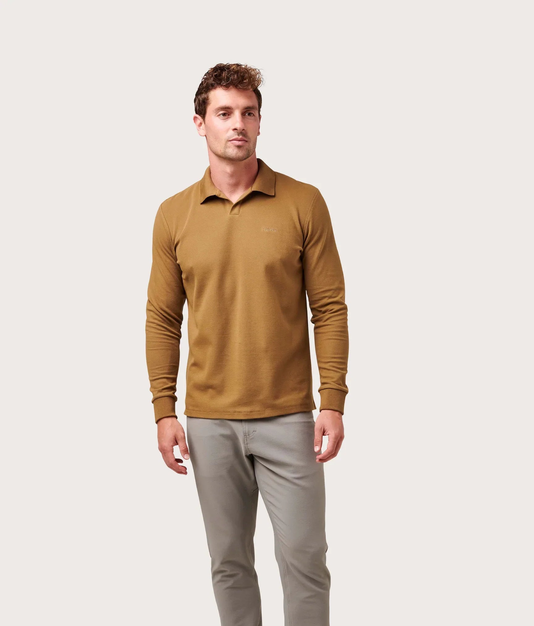 Brand Partner,Olivers, Olivers Tan Long Sleeve Buttonless Polo, Tan, Large-44-TagLLarge-45-TagL