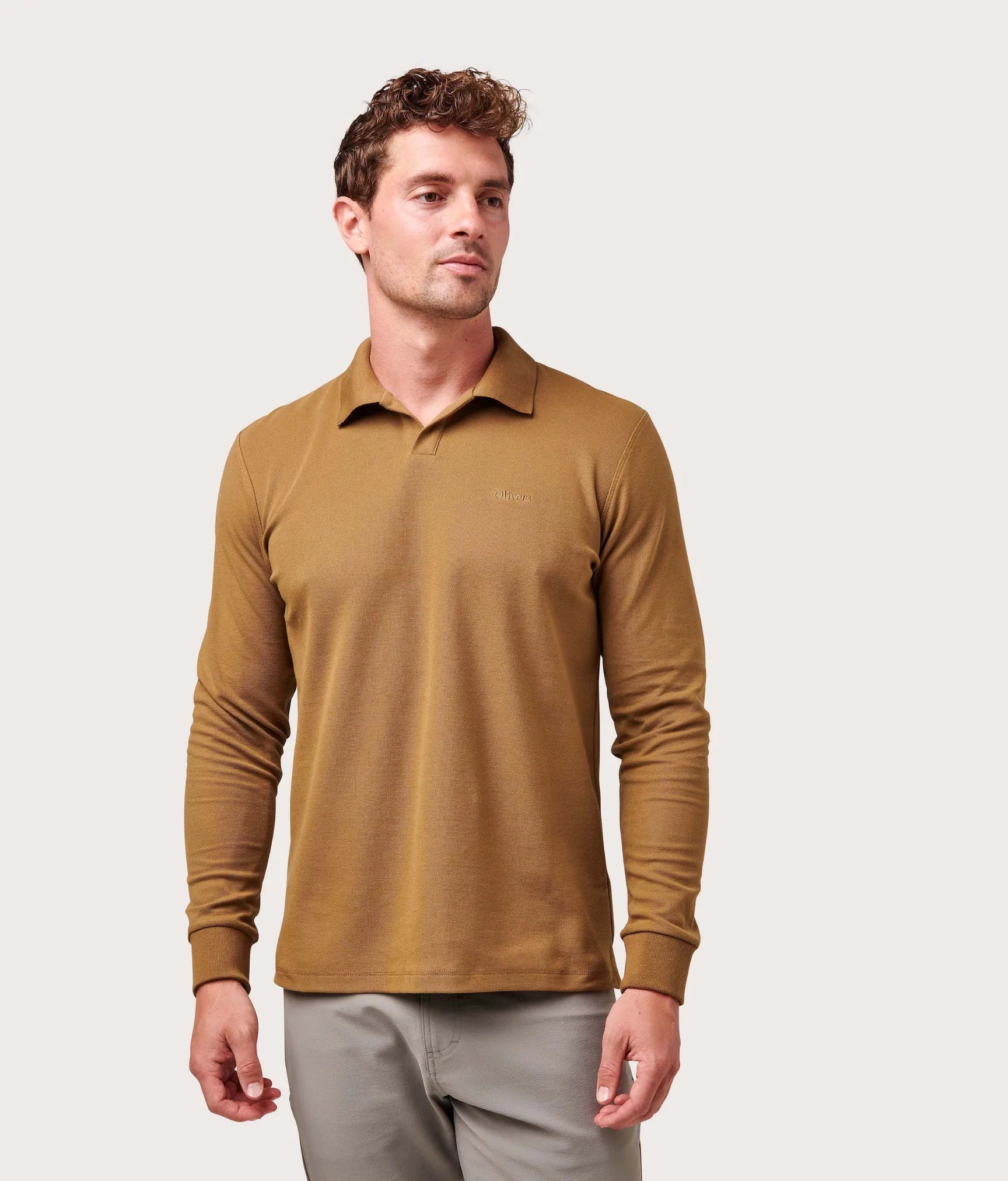 Brand Partner,Olivers, Olivers Tan Long Sleeve Buttonless Polo, Tan, Large-44-TagL