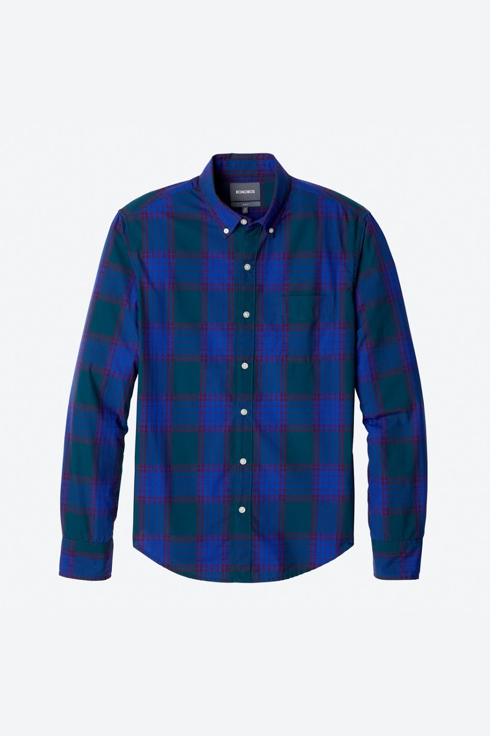 Bonobos,Bonobos, Bonobos Bright Blue and Dark Green Plaid Button Down Shirt, Blue, Small-41-TagM