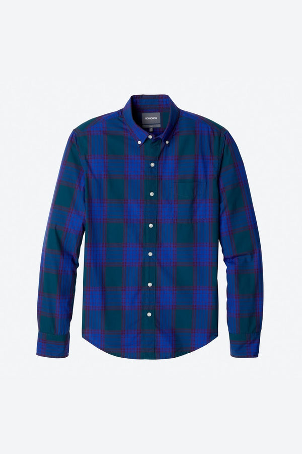 Bonobos Bright Blue and Dark Green Plaid Button Down Shirt