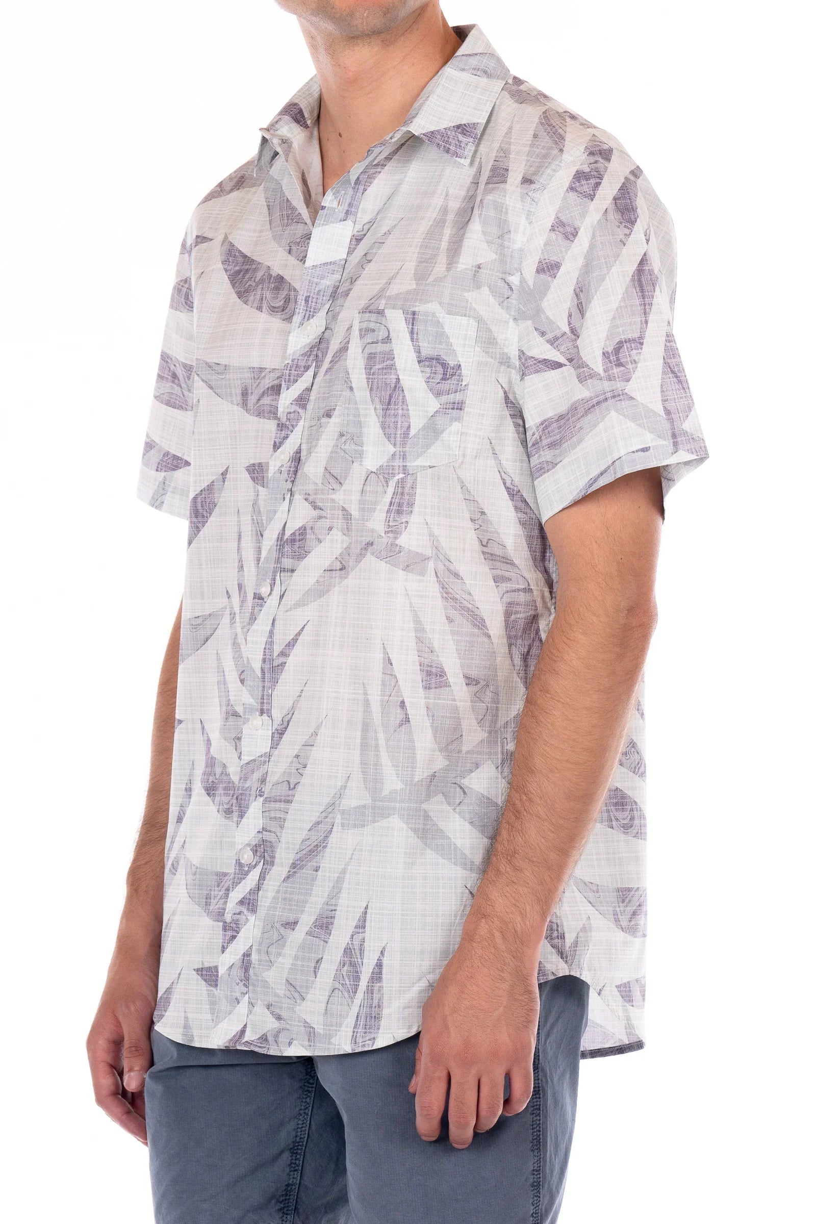 Wholesale,Original Paperbacks, Original Paperbacks Aqua Green With Grey Leaf Print Short Sleeve Button Up Shirt, Green, Large-47-TagXLMedium-44-TagLMedium-42-TagMSmall-40-TagSExtra Large-48-TagXXL