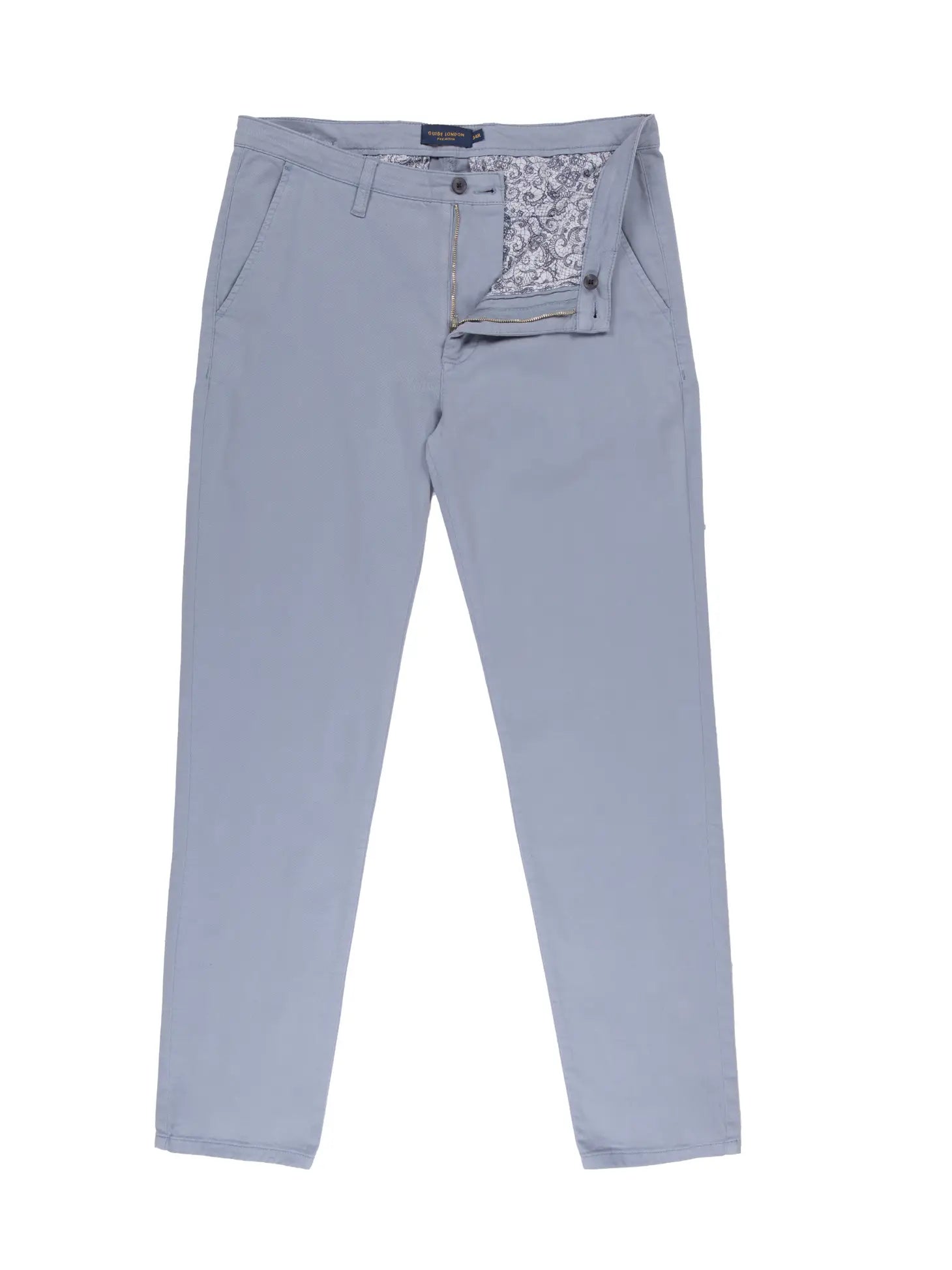 Faire,Guide London, Guide London Pastel Blue Tapered Fit Cotton Stretch Chino Pants, Blue, 34W-30L-Tag34