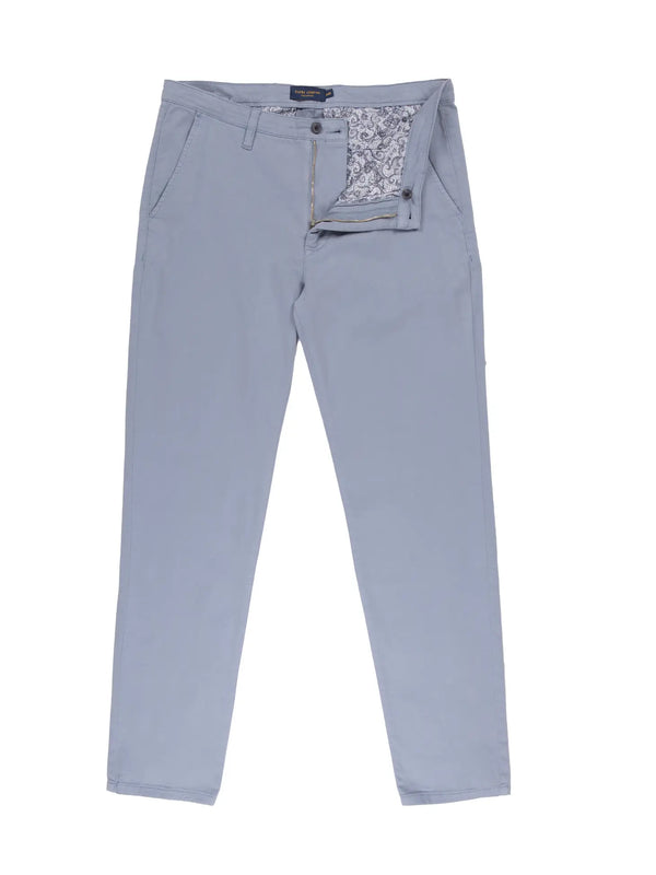 Guide London Pastel Blue Tapered Fit Cotton Stretch Chino Pants