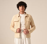 Antioch Cream Textured Button Up Shirt Jacket With Four Front Pockets