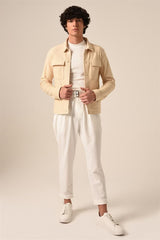 Antioch Cream Textured Button Up Shirt Jacket With Four Front Pockets