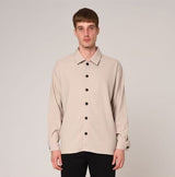 Antioch Taupe Long Sleeve Button Up Overshirt With Contrast Black Buttons