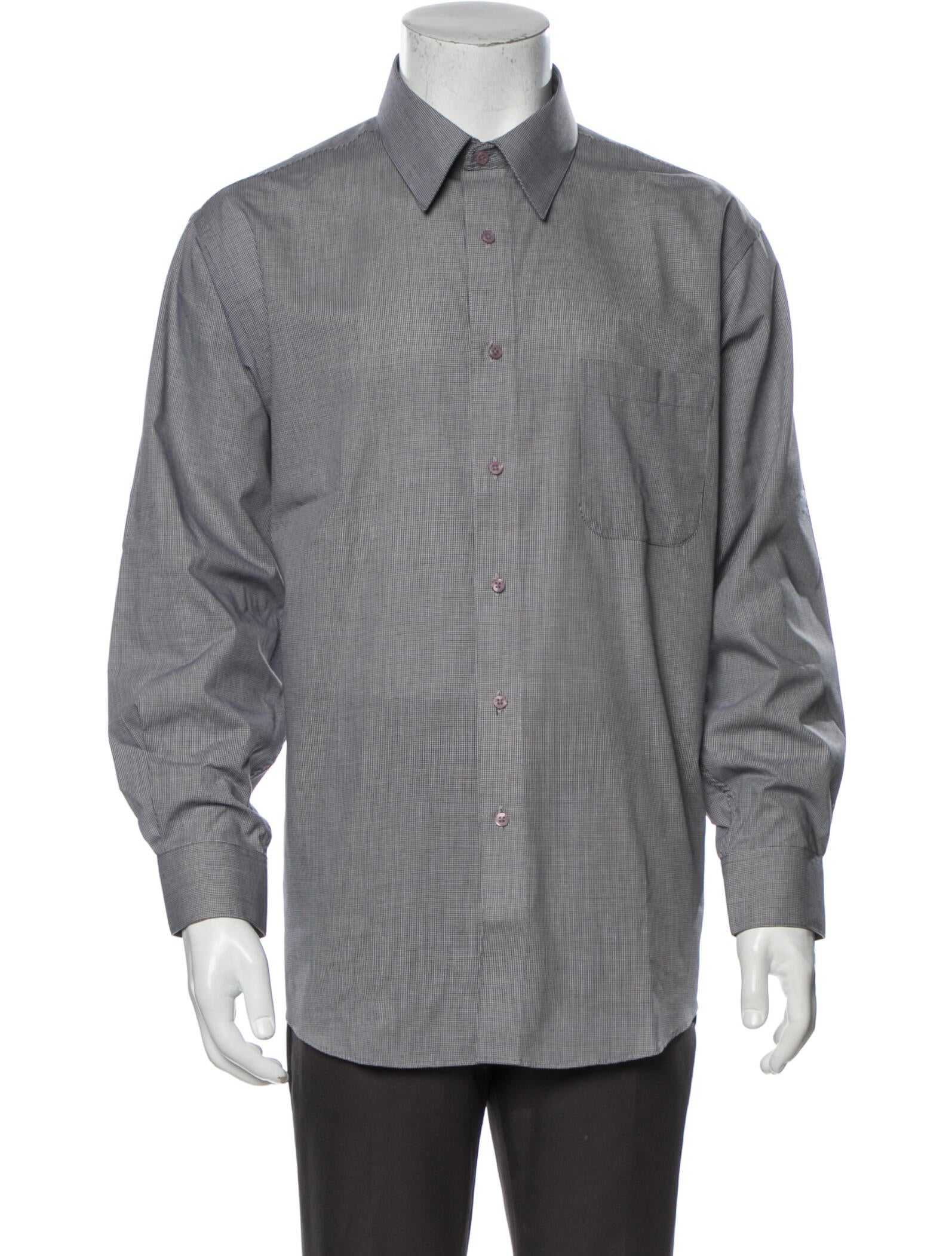 The RealReal,Pierre Cardin, Pierre Cardin Black Houndstooth One Pocket Button Up Shirt, Grey, Extra Large-51-TagXL