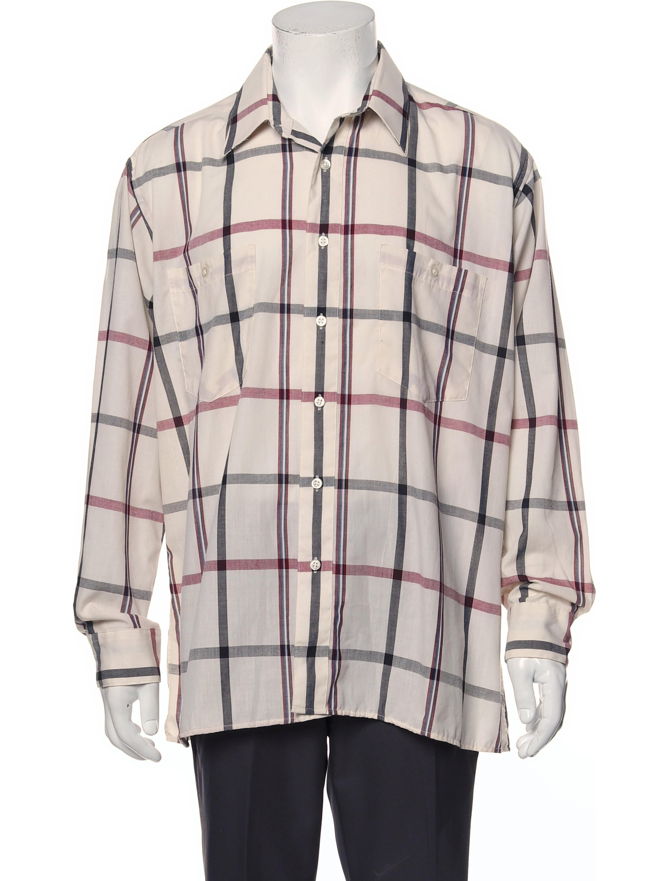 The RealReal,Pierre Cardin, Pierre Cardin Beige Plaid Print One Pocket Button Up Shirt, Tan, Extra Large-50-TagL