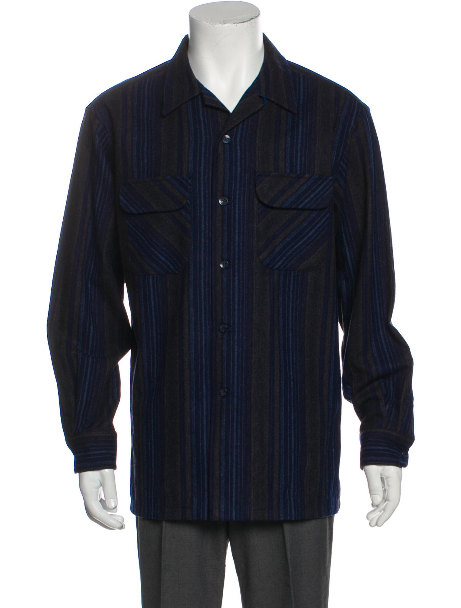 The RealReal,Pendleton, Pendleton Black Striped Wool Overshirt, Black, Medium-45-TagM