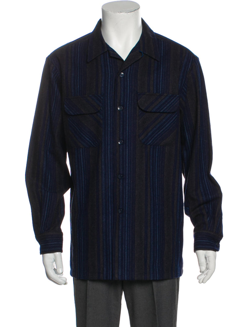 Pendleton Black Striped Wool Button Up Shirt Jacket