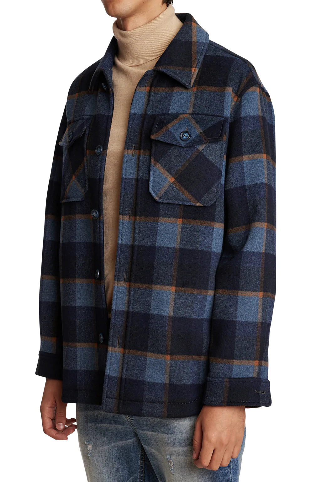 Paisley & Gray,Paisley & Gray, Paisley & Gray Blue Buffalo Check Plaid Shacket, Blue, Medium-47-TagM