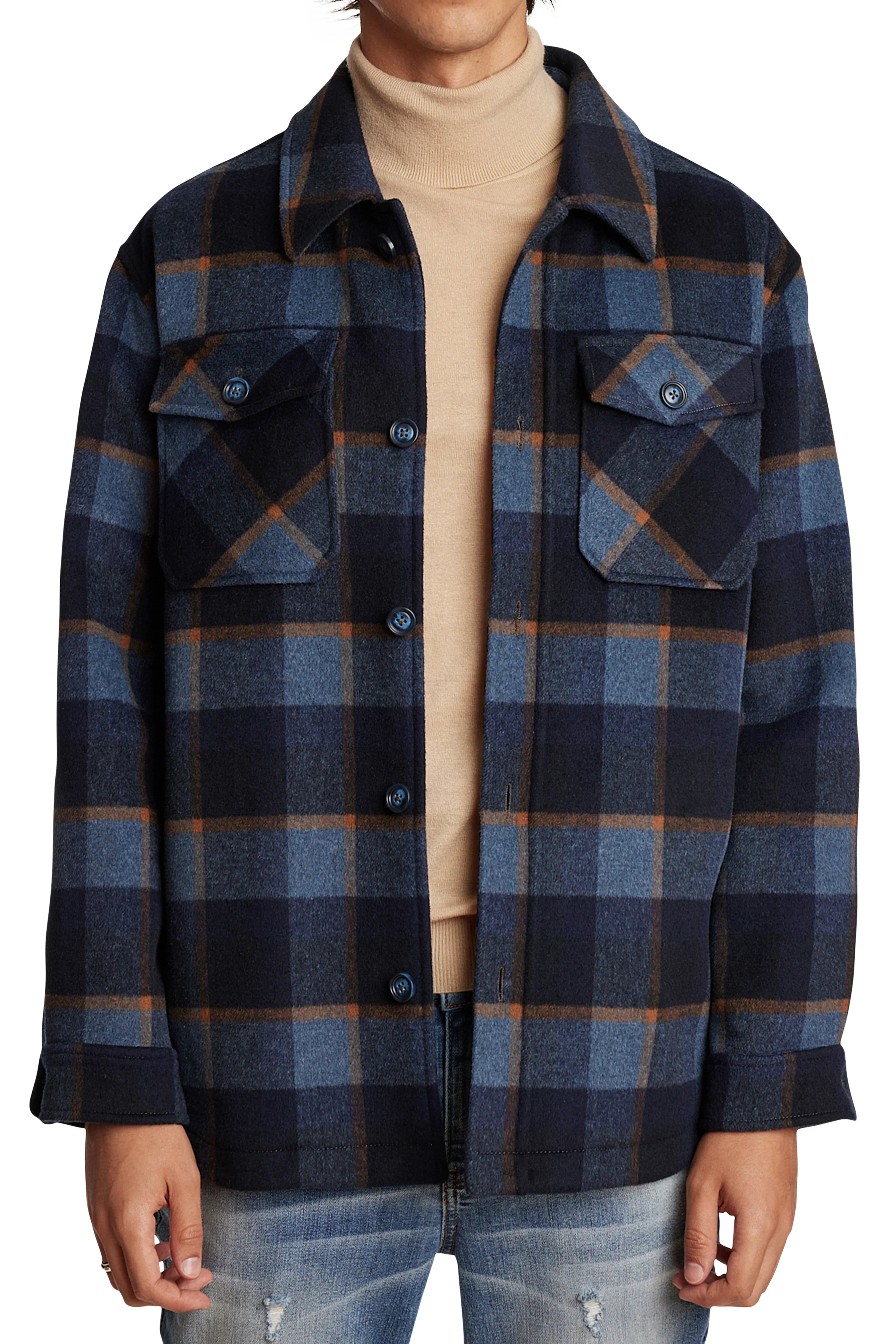 Paisley & Gray,Paisley & Gray, Paisley & Gray Blue Buffalo Check Plaid Shacket, Blue, Extra Large-51-TagXLLarge-50-TagLMedium-48-TagMMedium-47-TagM