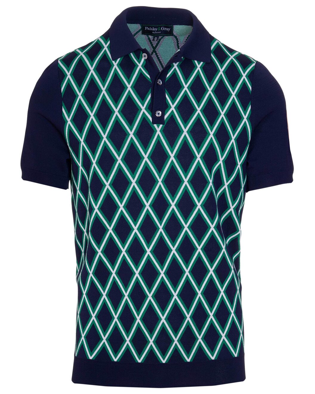 Paisley & Gray, Paisley & Gray Navy Argyle Print Polo, Blue, Large-44-TagL