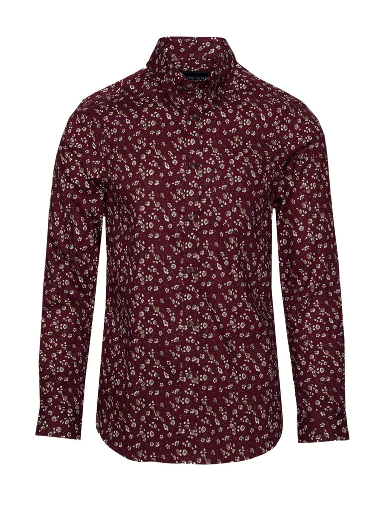 Paisley & Gray Floral Ditsy Print Burgundy Button Up Shirt