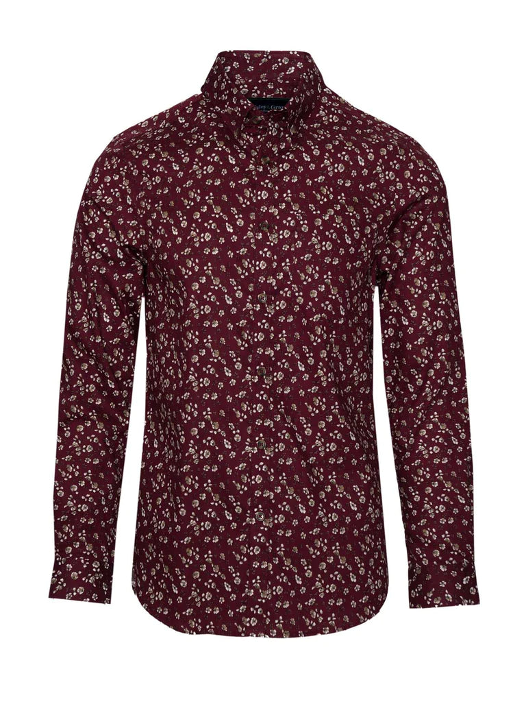 Paisley & Gray,Paisley & Gray, Paisley & Gray Burgundy Floral Ditsy Print Button Up Shirt, Red, Small-40-TagS