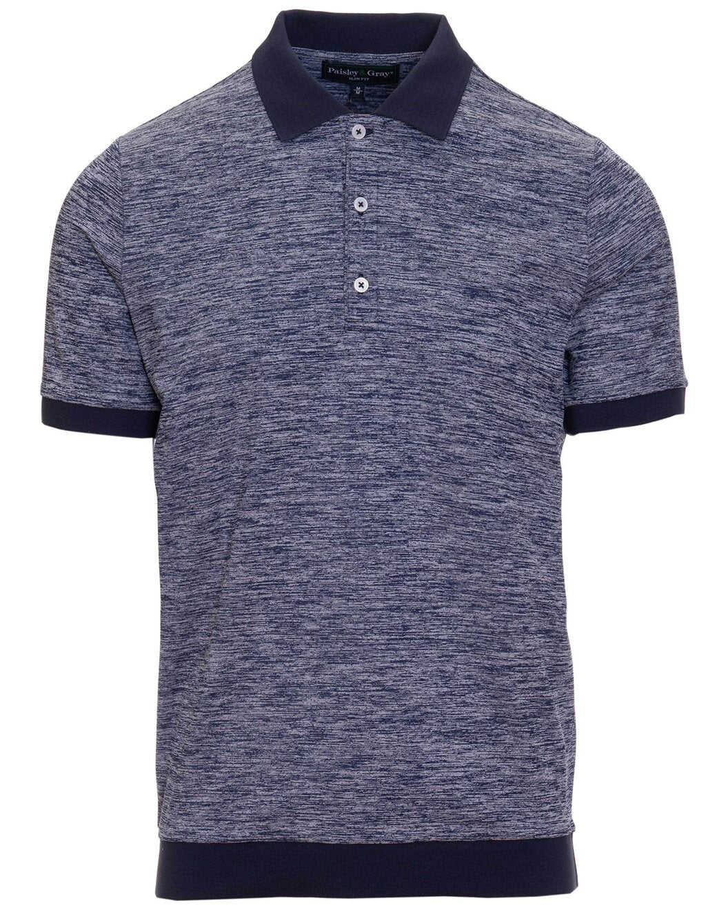 Paisley & Gray, Paisley & Gray Heather Navy Performance Polo, Blue, Large-44-TagXLLarge-44-TagLMedium-41-TagMSmall-40-TagS