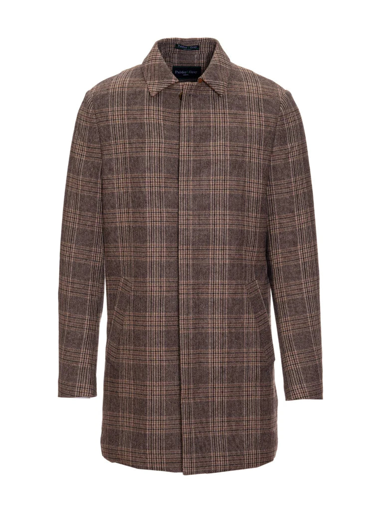 Paisley & Gray,Paisley & Gray, Paisley & Gray Brown & Tan Plaid Slim Fit Mid Length Coat, Brown, Medium-47-TagM