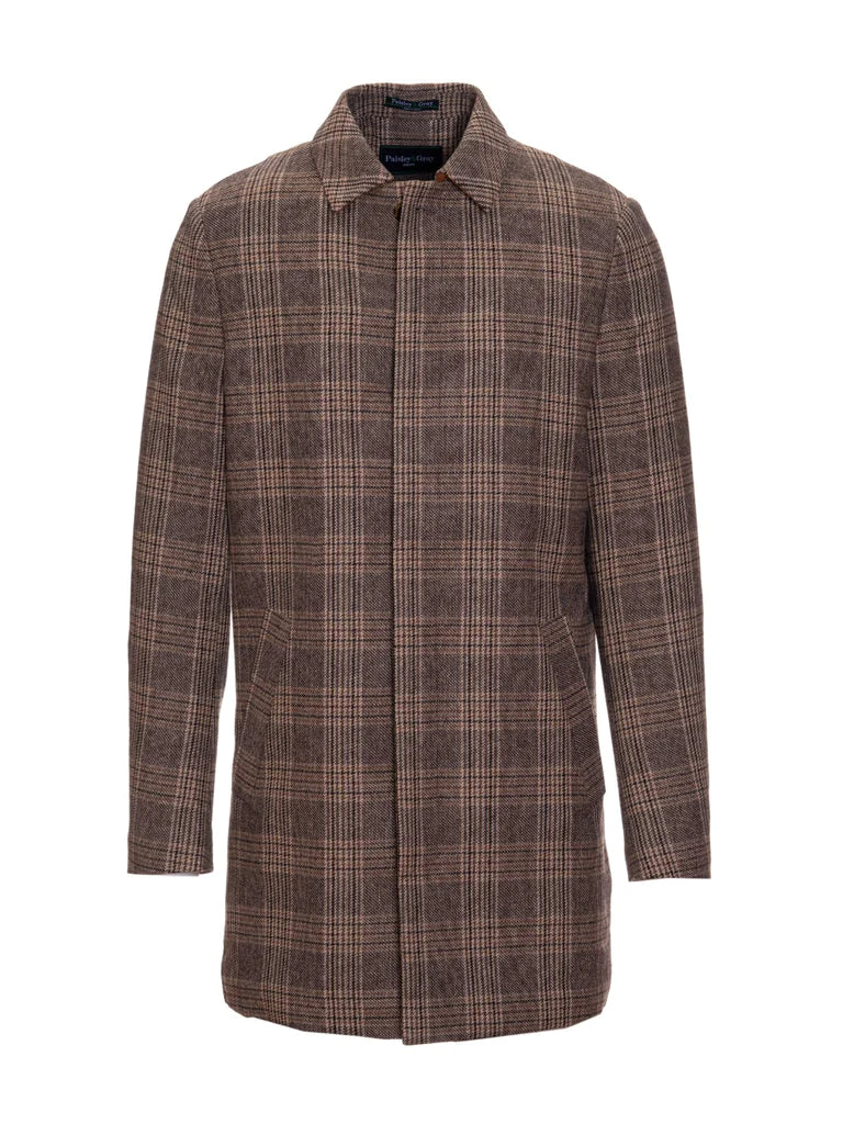 Paisley & Gray Brown & Tan Plaid Slim Fit Mid Length Coat