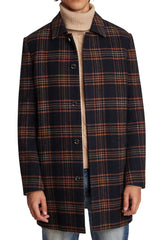 Paisley & Gray Plaid Navy & Orange Slim Fit Mid Length Coat