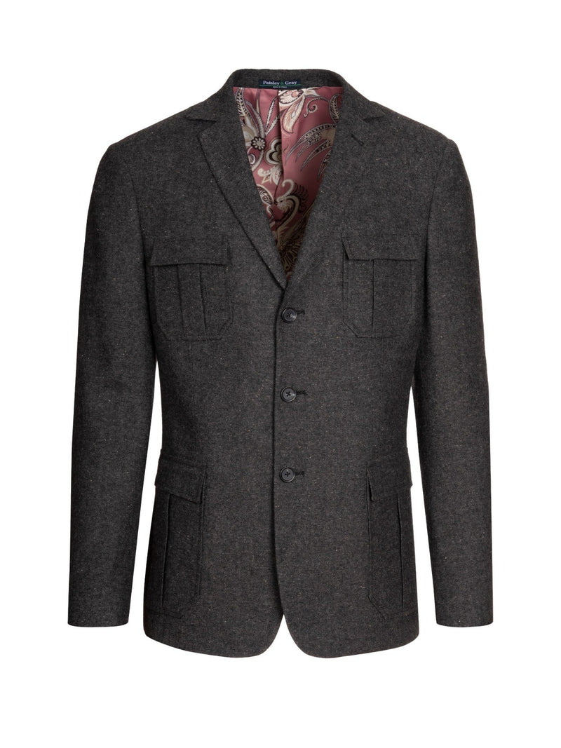 Paisley & Gray Slim Fit Military Charcoal Tweed Jacket