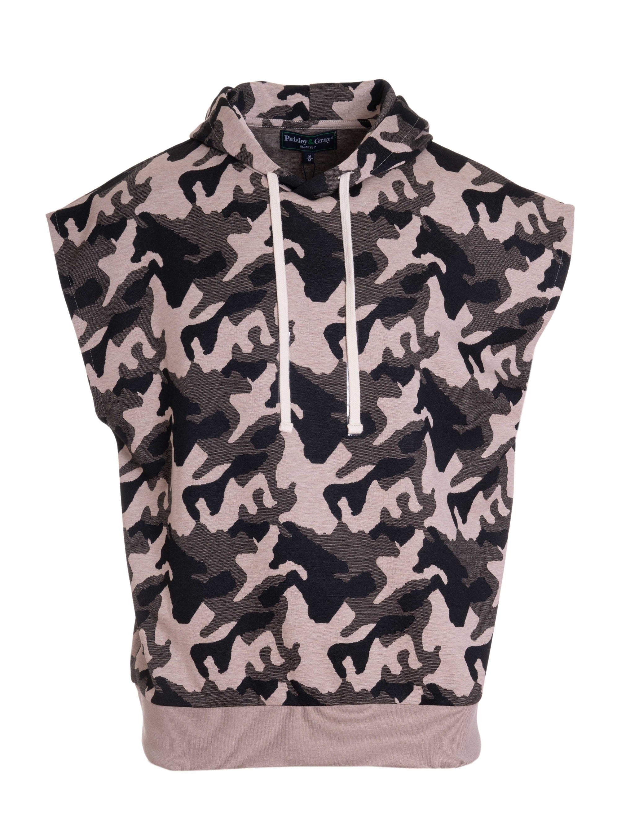 Paisley & Gray,Paisley & Gray, Paisley & Gray Sleeveless Camo Print Muscle Hoodie, Brown, Large-49-TagL