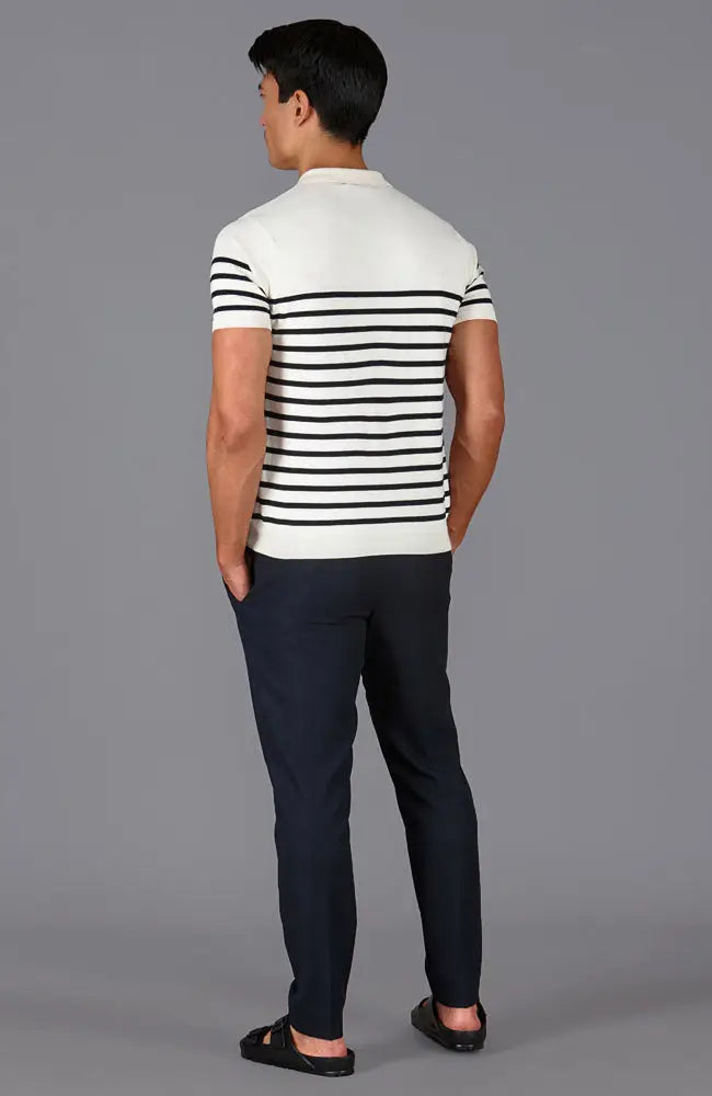 Faire,Paul James, Paul James Cream & Navy Breton Striped Shortsleeve Polo, Cream, Large-45-TagLMedium-42-TagMSmall-40-TagSExtra Large-46-TagXLMedium-42-TagLExtra Large-46-TagXXLExtra Large-48-TagXXLLarge-43-TagL