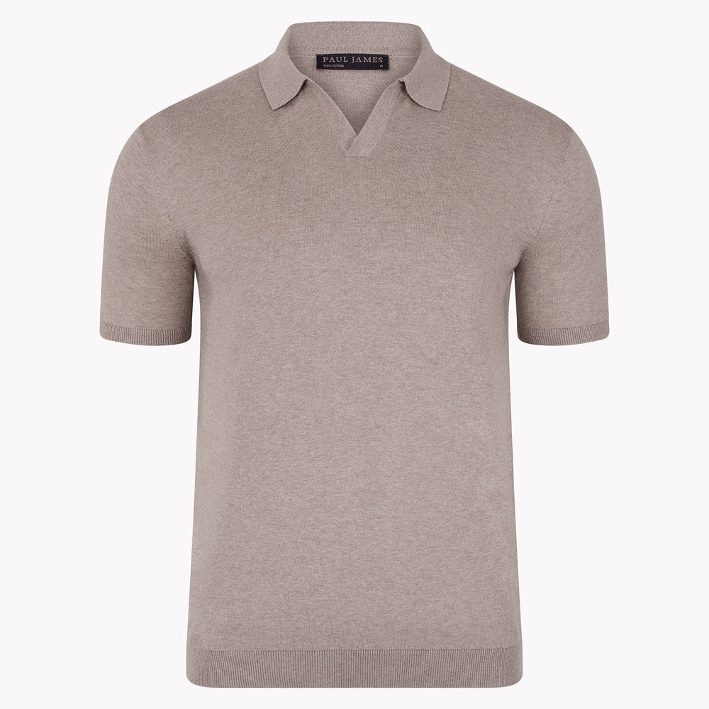 Faire,Paul James, Paul James Tan Buttonless Short Sleeve Knit Polo, Tan, Large-42-TagL