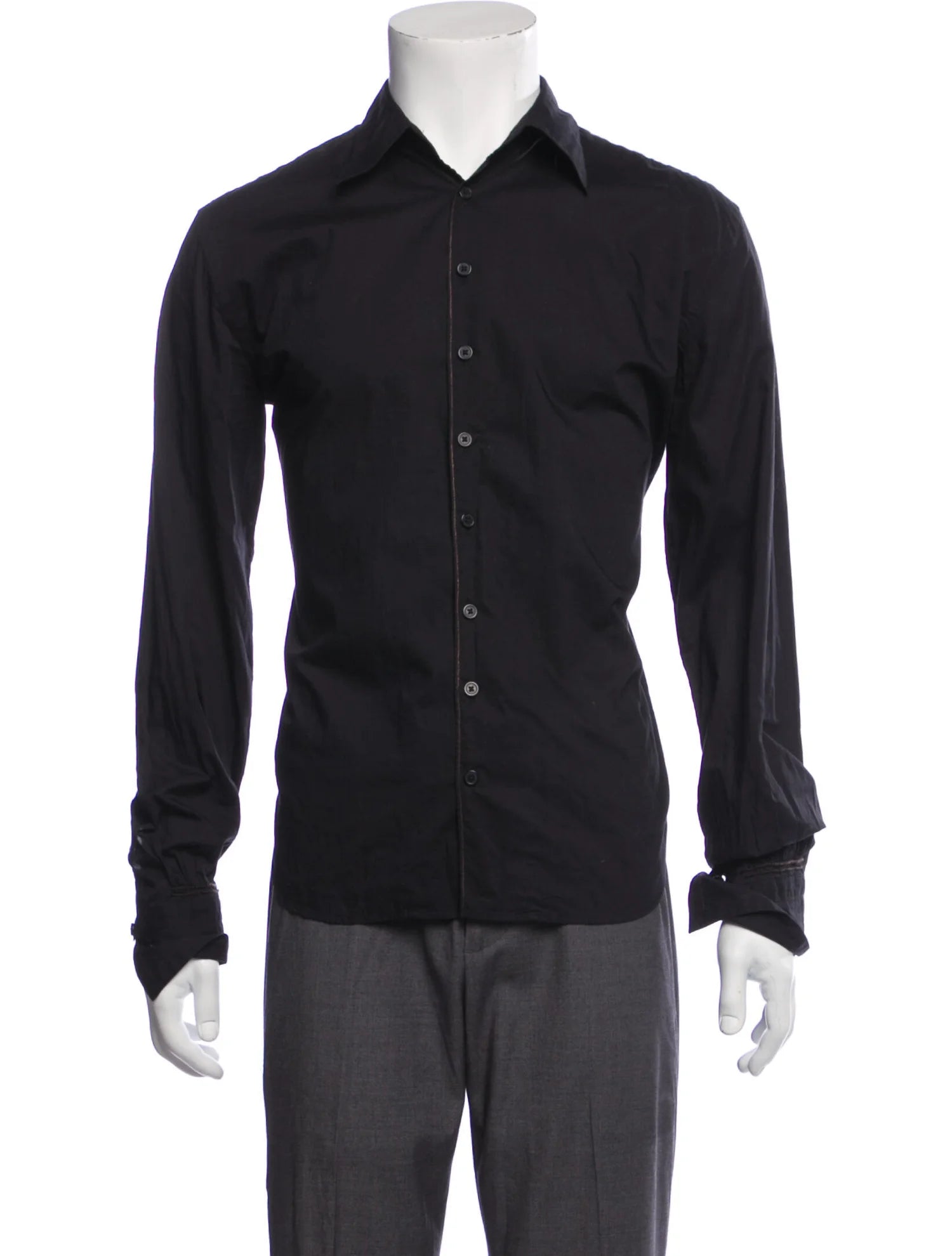 The RealReal,Paul Smith, Paul Smith Black Solid Long Sleeve Button Up Shirt With Brown Contrast Stitching, Black, Medium-42-TagM
