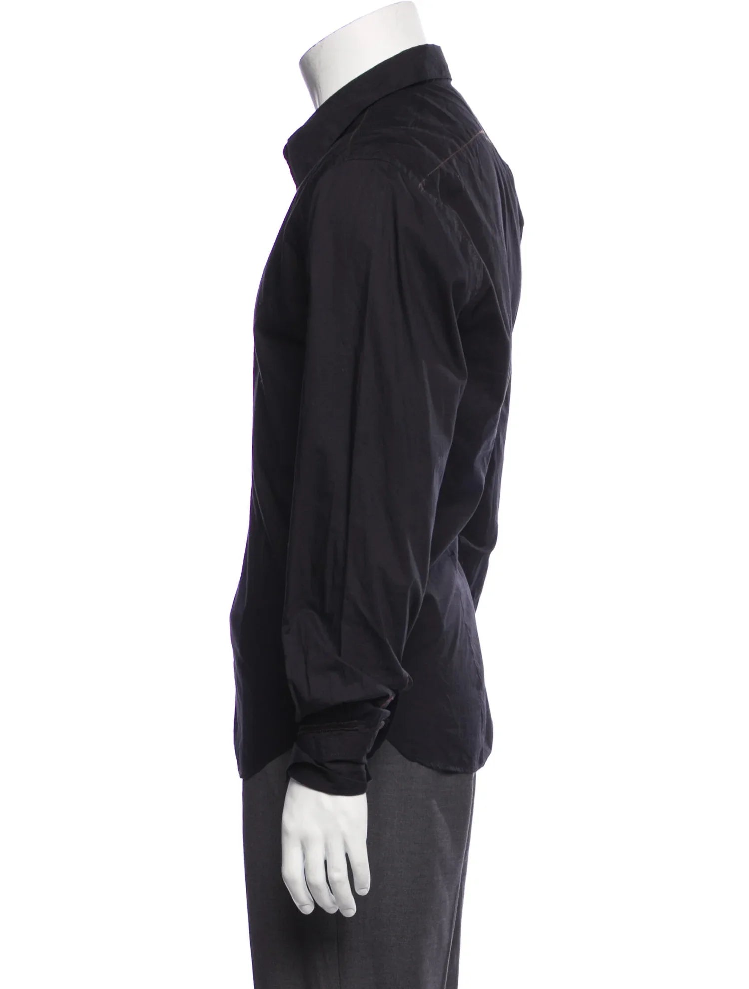 The RealReal,Paul Smith, Paul Smith Black Solid Long Sleeve Button Up Shirt With Brown Contrast Stitching, Black, Medium-42-TagM