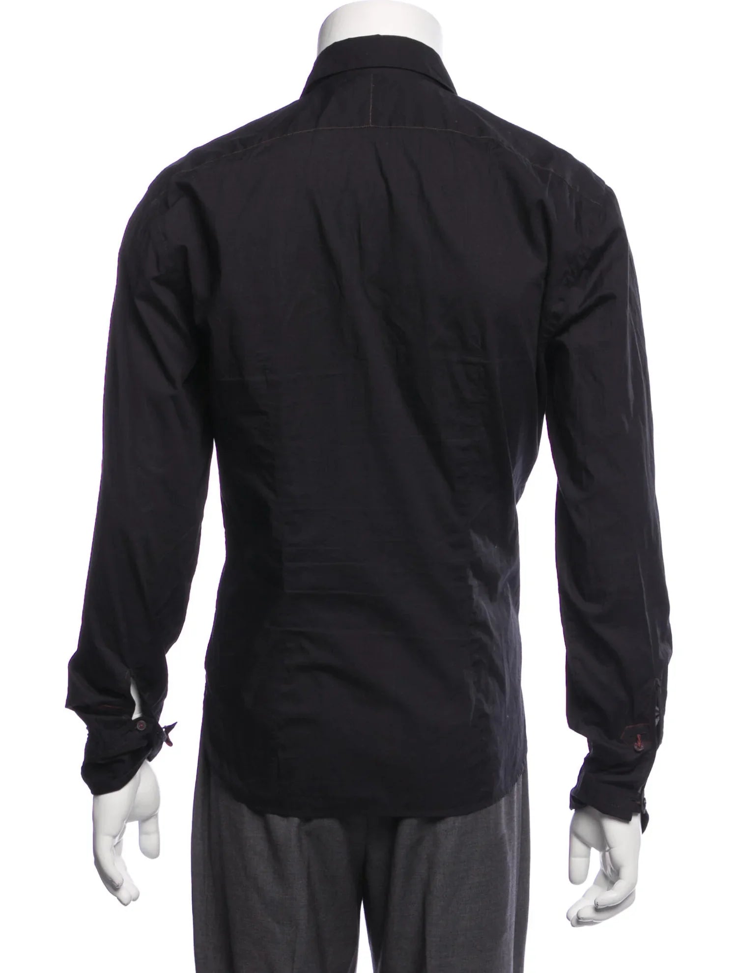 The RealReal,Paul Smith, Paul Smith Black Solid Long Sleeve Button Up Shirt With Brown Contrast Stitching, Black, Medium-42-TagM