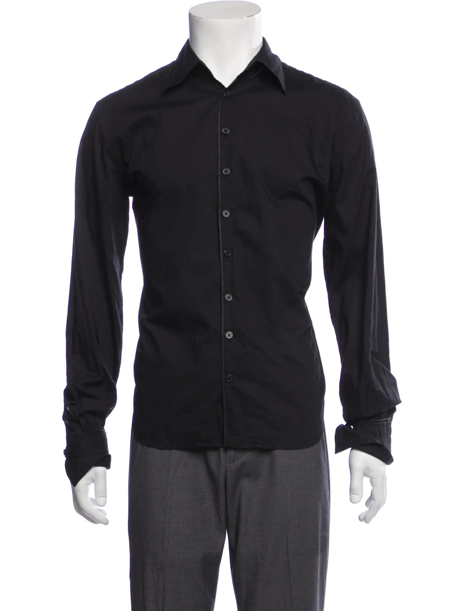 The RealReal,Paul Smith, Paul Smith Black Solid Long Sleeve Button Up Shirt With Brown Contrast Stitching, Black, Medium-42-TagM