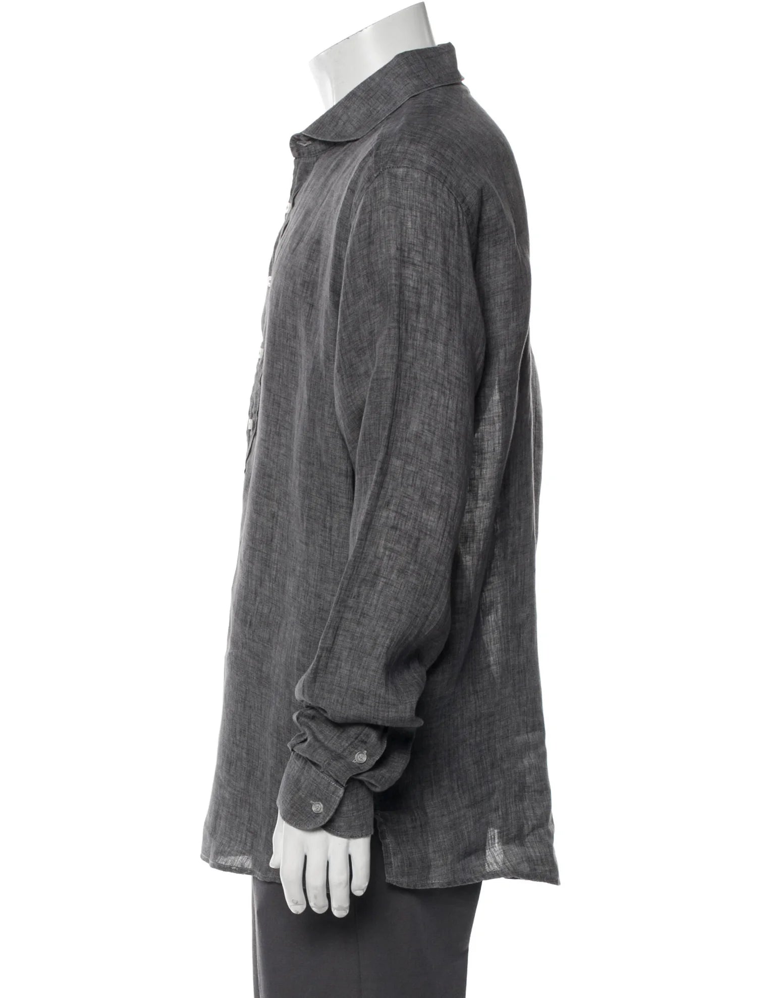 The RealReal,Phineas Cole, Phineas Cole Dark Grey Half Button Up Linen Shirt, Grey, Medium-44-TagL