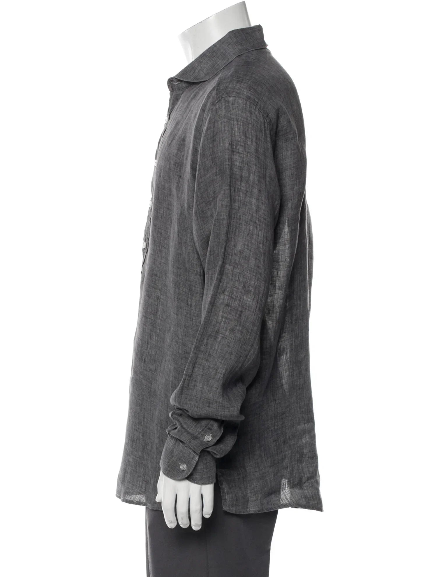 The RealReal,Phineas Cole, Phineas Cole Dark Grey Half Button Up Linen Shirt, Unknown, Unknown