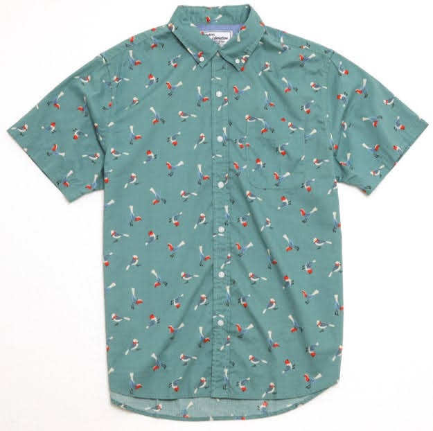Brand Partner,Modern Liberation, Modern Liberation Turqouise Bird Print Button Up Shortsleeve Shirt, Green, Medium-43-TagM