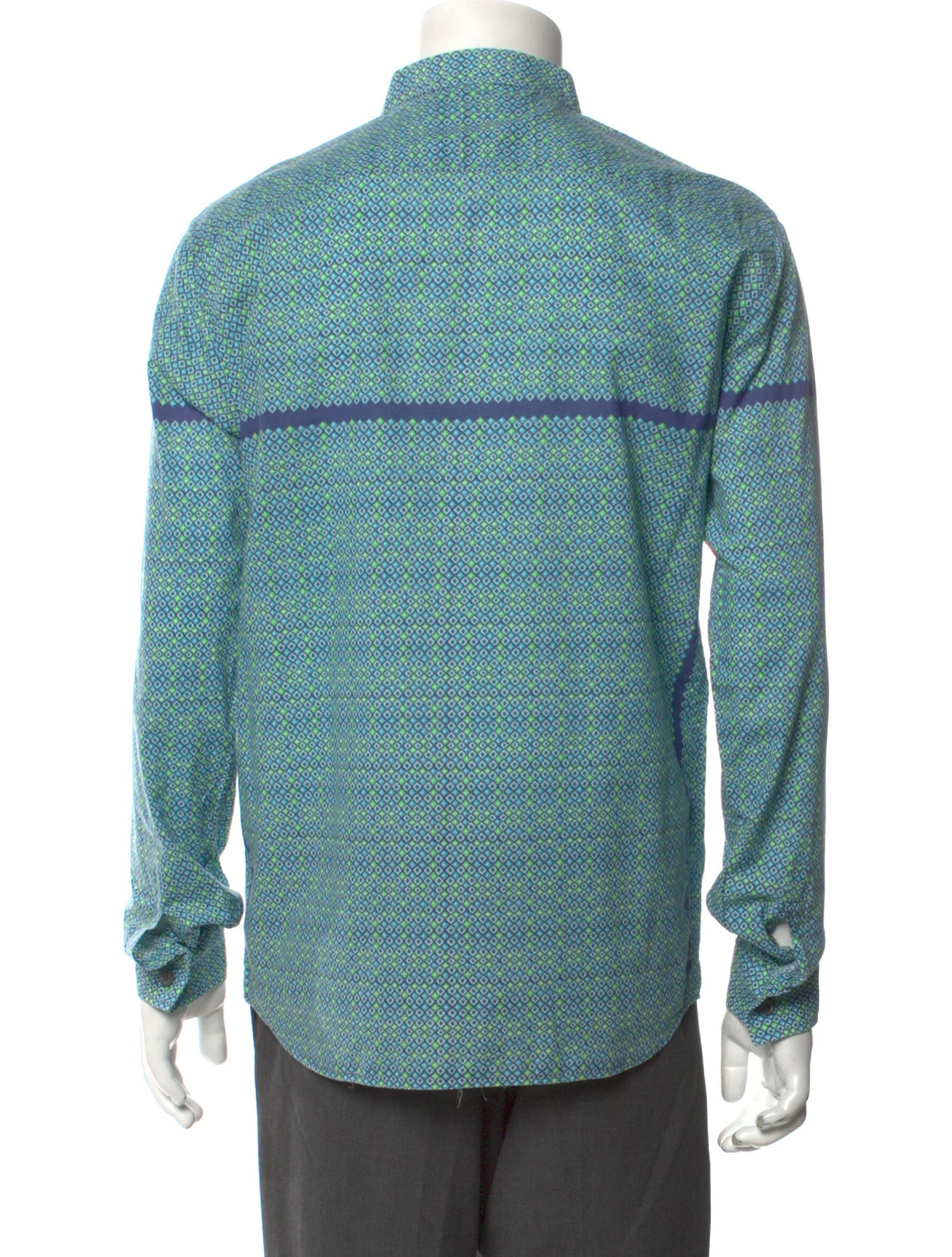 The RealReal,Pierre Blamain, Pierre Balmain Turquoise Abstract Printed Long Sleeve Button Up With Front Pocket, Blue, Small-41-TagS