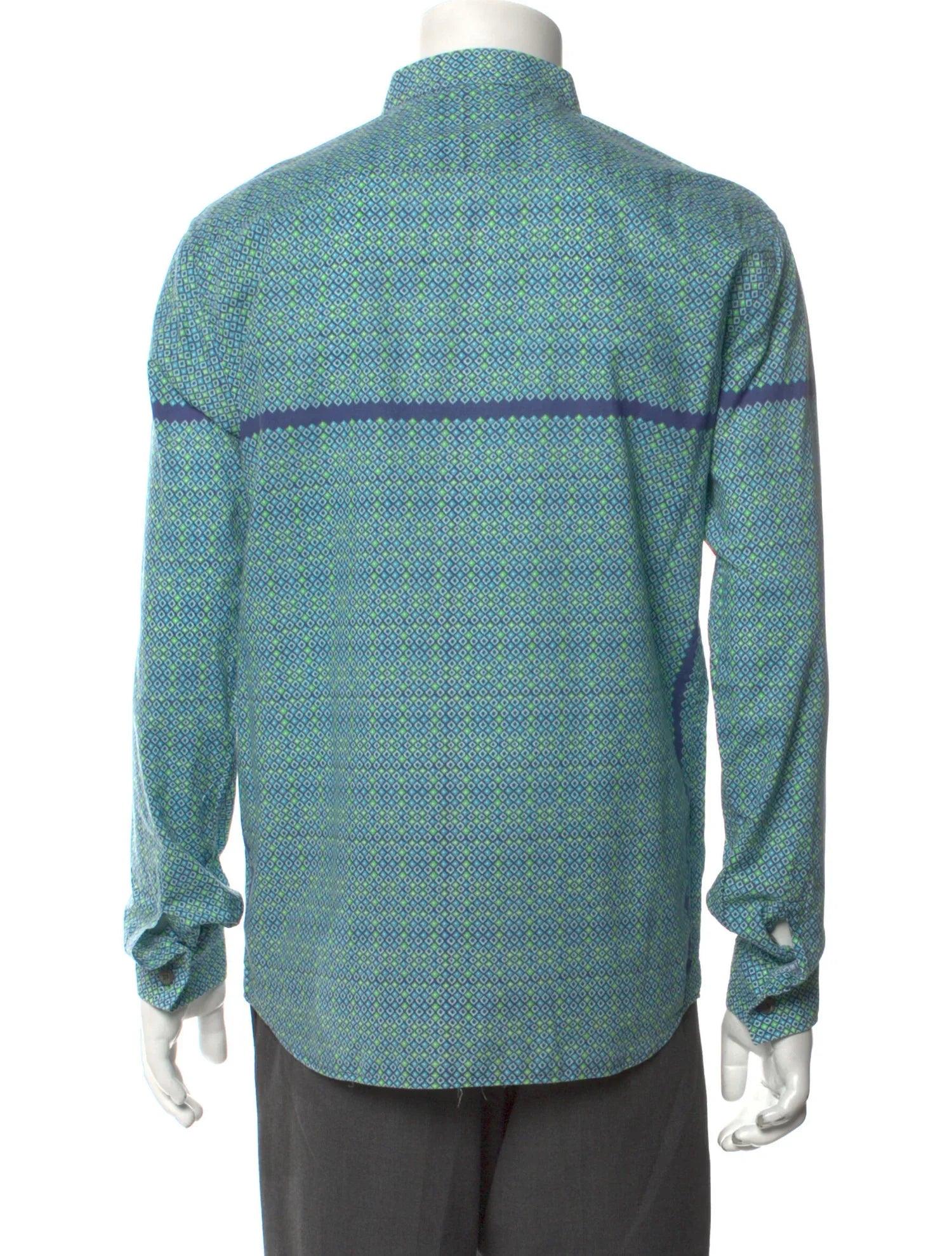 The RealReal,Pierre Blamain, Pierre Balmain Turquoise Abstract Printed Long Sleeve Button Up With Front Pocket, Blue, Small-41-TagS