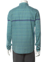 Pierre Balmain Turquoise Abstract Printed Long Sleeve Button Up With Front Pocket