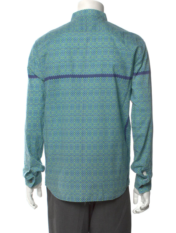 Pierre Balmain Turquoise Abstract Printed Long Sleeve Button Up With Front Pocket