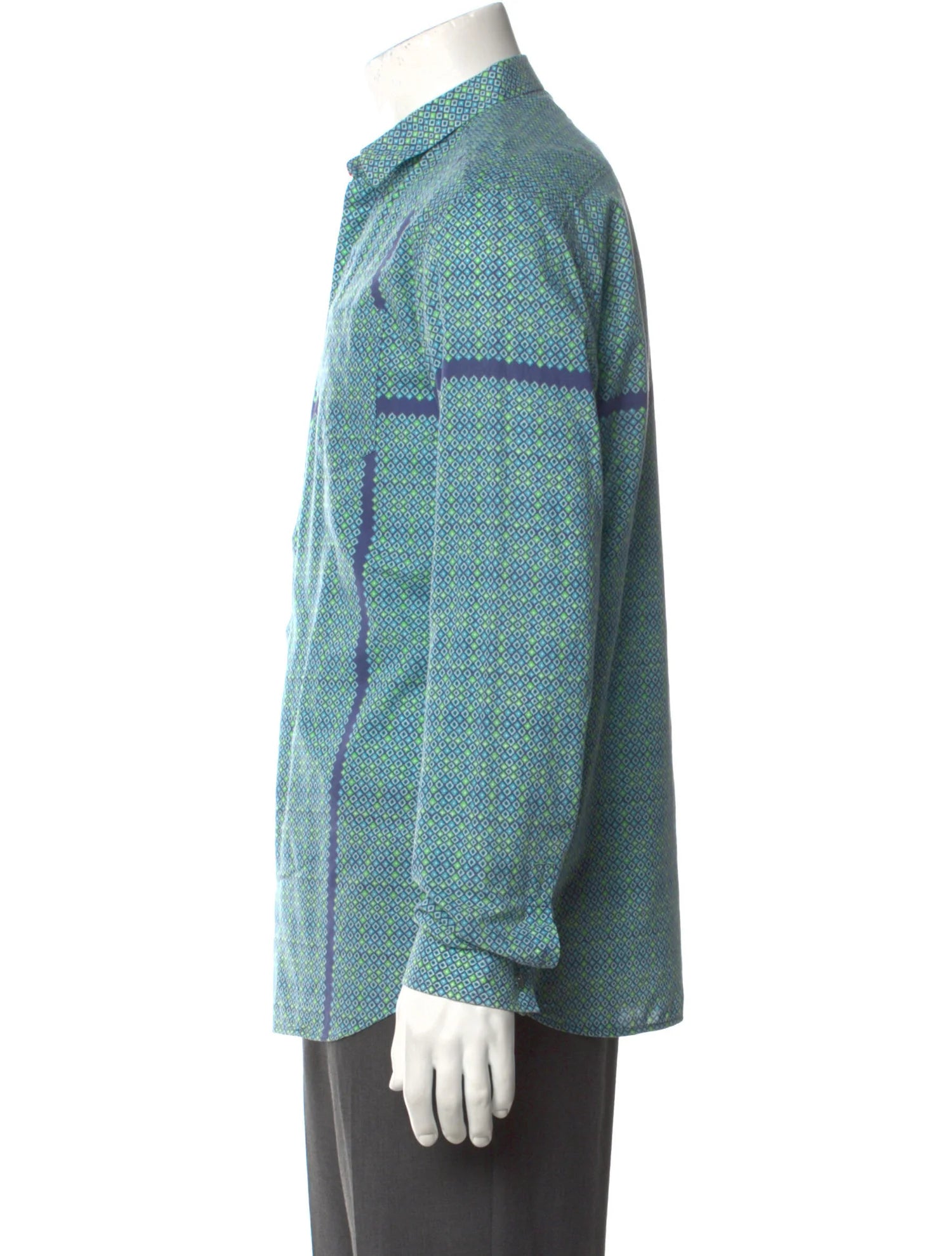 The RealReal,Pierre Blamain, Pierre Balmain Turquoise Abstract Printed Long Sleeve Button Up With Front Pocket, Blue, Small-41-TagS