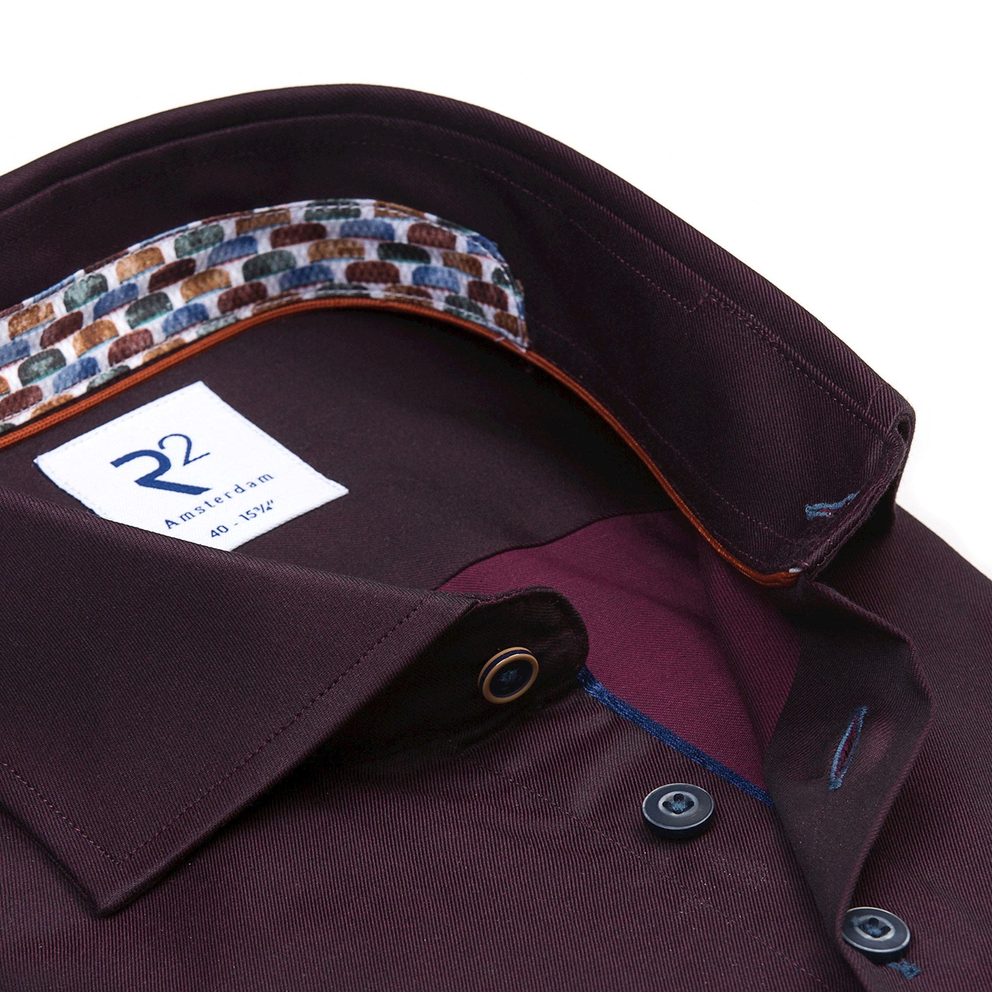 Brand Partner,R2 Amsterdam, R2 Amsterdam Burgundy Iridescent Long Sleeve Button Up Shirt, Red, Large-46-TagL