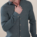 R2 Amsterdam Dark Olive Green Linen Long Sleeve Button Up Shirt