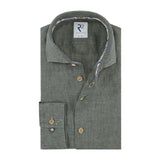 R2 Amsterdam Dark Olive Green Linen Long Sleeve Button Up Shirt