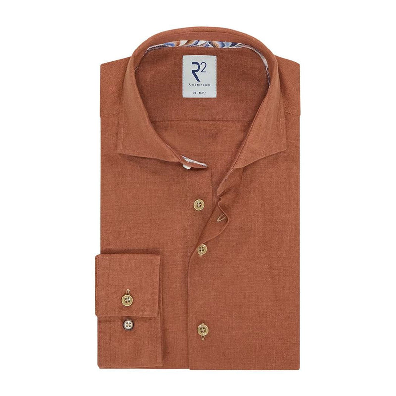 R2 Amsterdam Dark Orange Linen Long Sleeve Button Up Shirt
