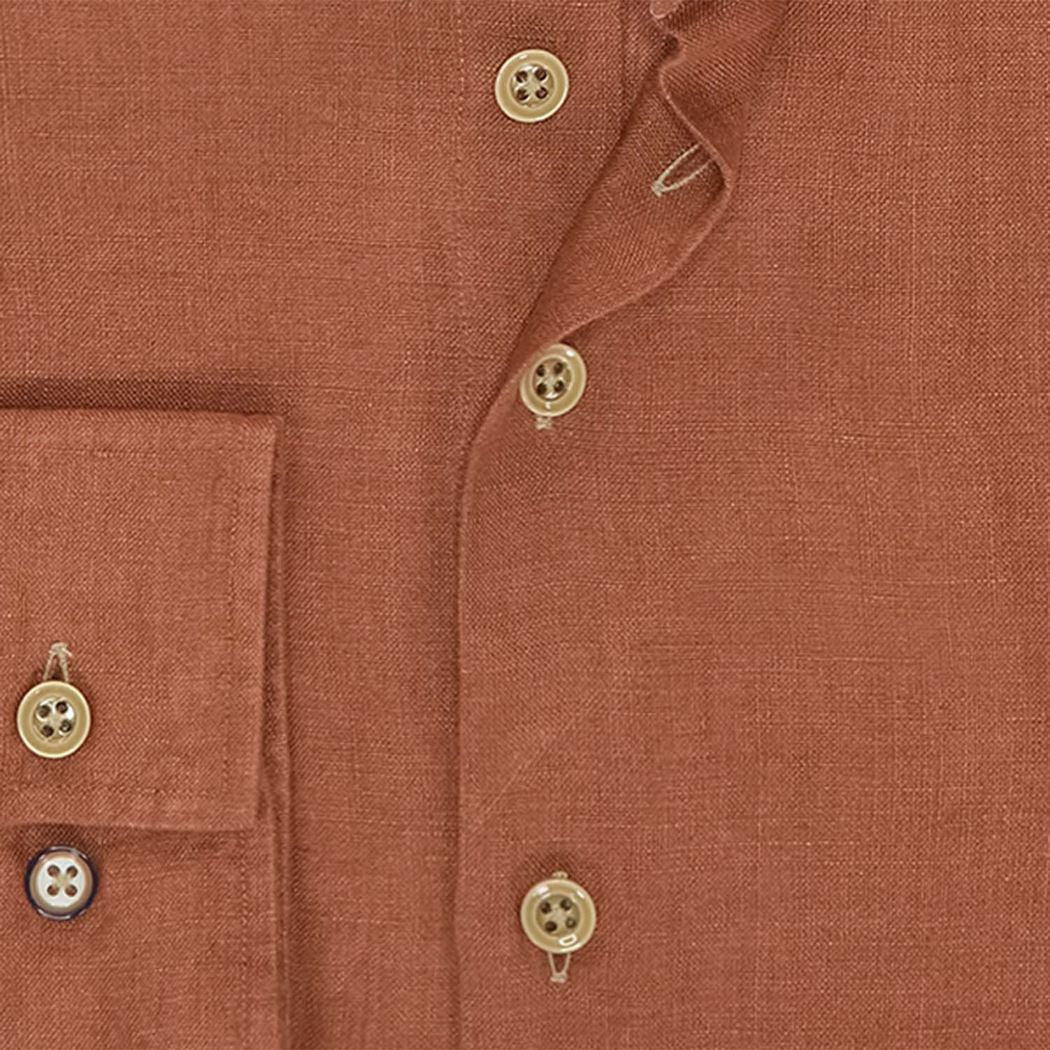 Brand Partner,R2 Amsterdam, R2 Amsterdam Dark Orange Linen Long Sleeve Button Up Shirt, Orange, Extra Extra Large-54-TagXXL