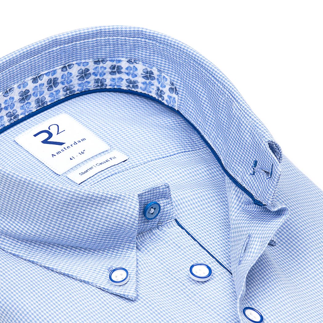 Brand Partner,R2 Amsterdam, R2 Amsterdam Light Blue Micro Houndstooth Print Long Sleeve Button Up Shirt, Blue, Large-46-Tag41