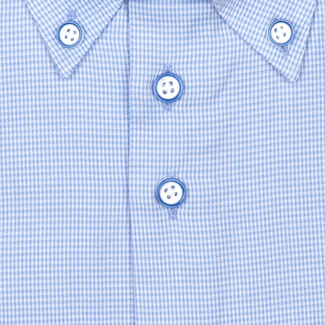 Brand Partner,R2 Amsterdam, R2 Amsterdam Light Blue Micro Houndstooth Print Long Sleeve Button Up Shirt, Blue, Large-46-Tag41