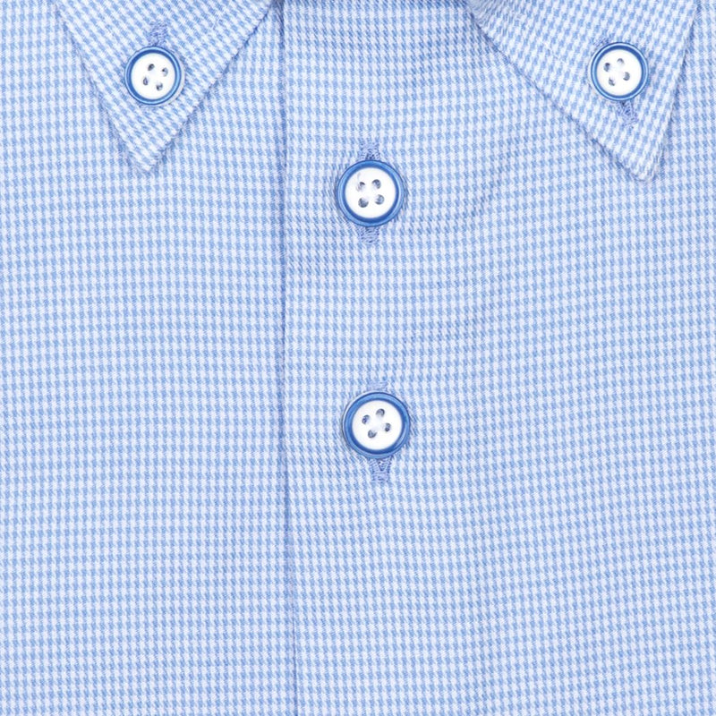 R2 Amsterdam Light Blue Micro Houndstooth Print Long Sleeve Button Up Shirt