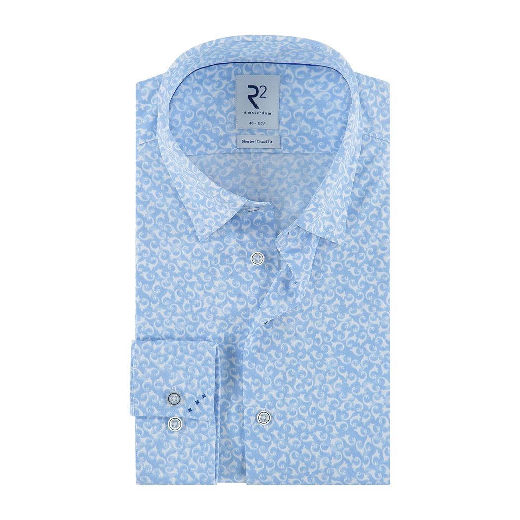 Brand Partner,R2 Amsterdam, R2 Amsterdam Light Blue With White Abstract Swirl Print Long Sleeve Button Up Shirt, Blue, Large-46-Tag42