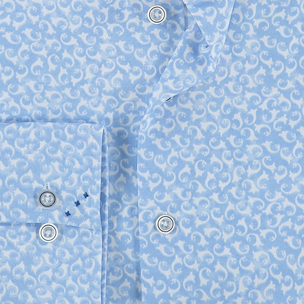 Brand Partner,R2 Amsterdam, R2 Amsterdam Light Blue With White Abstract Swirl Print Long Sleeve Button Up Shirt, Blue, Large-46-Tag42