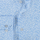 R2 Amsterdam Light Blue With White Abstract Swirl Print Long Sleeve Button Up Shirt